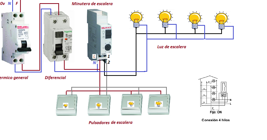minutero escalera 4 hilos ~ Esquemas eléctricos