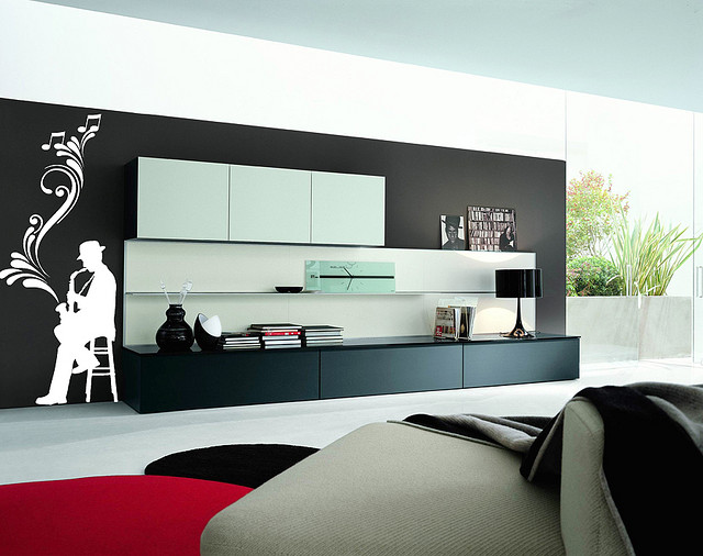 entertainment area with saxophone player decal