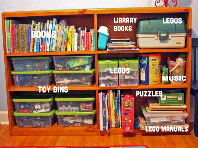 toys bookshelf organization 