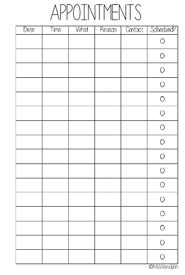 appointment list template