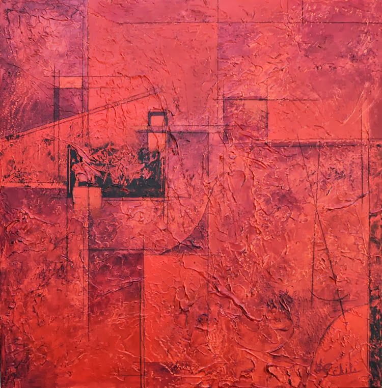 Daily Painters of California Red abstract painting, large