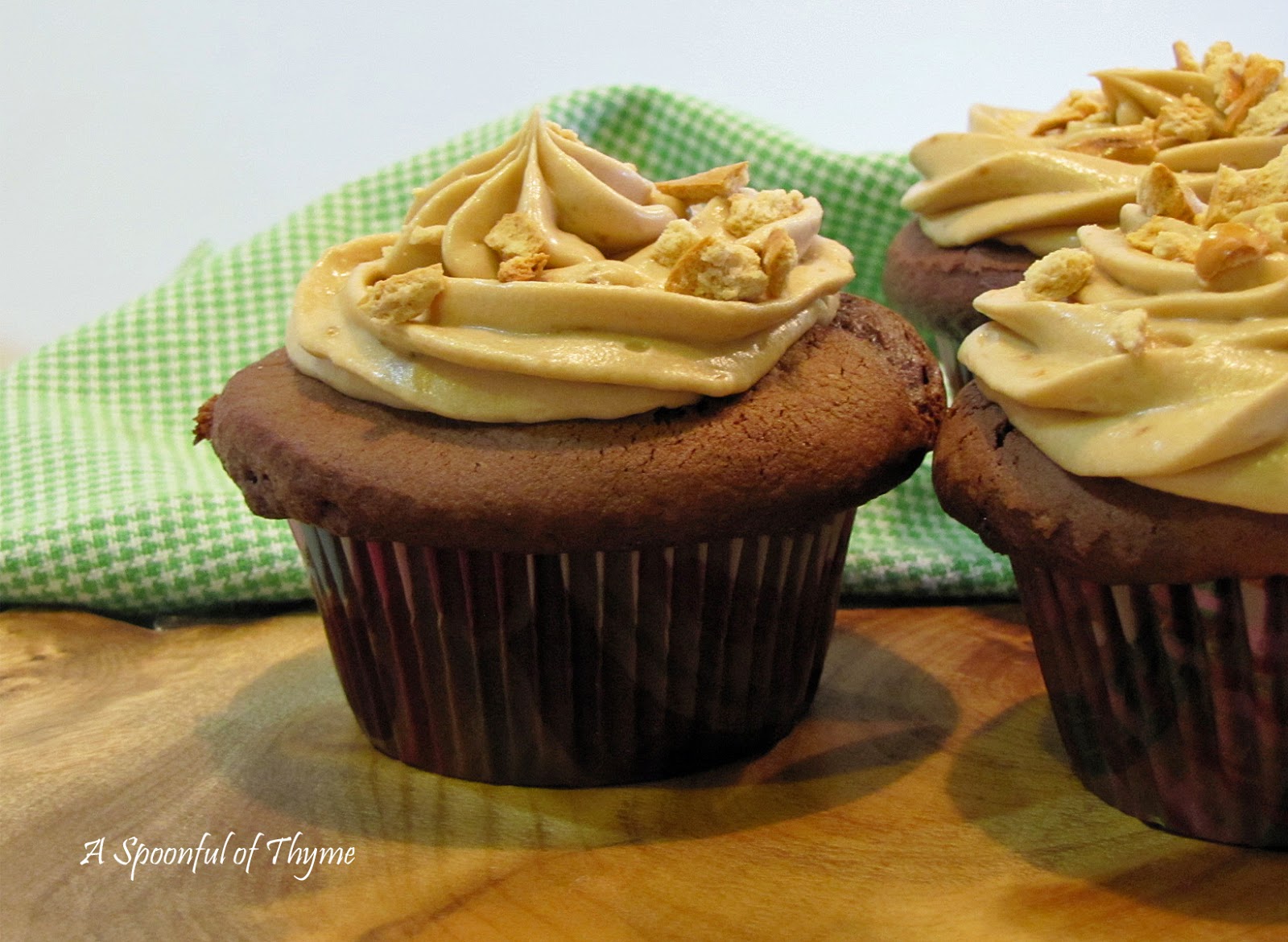 A Spoonful of Thyme Chocolate Fudge Cupcakes with Salted Caramel Frosting