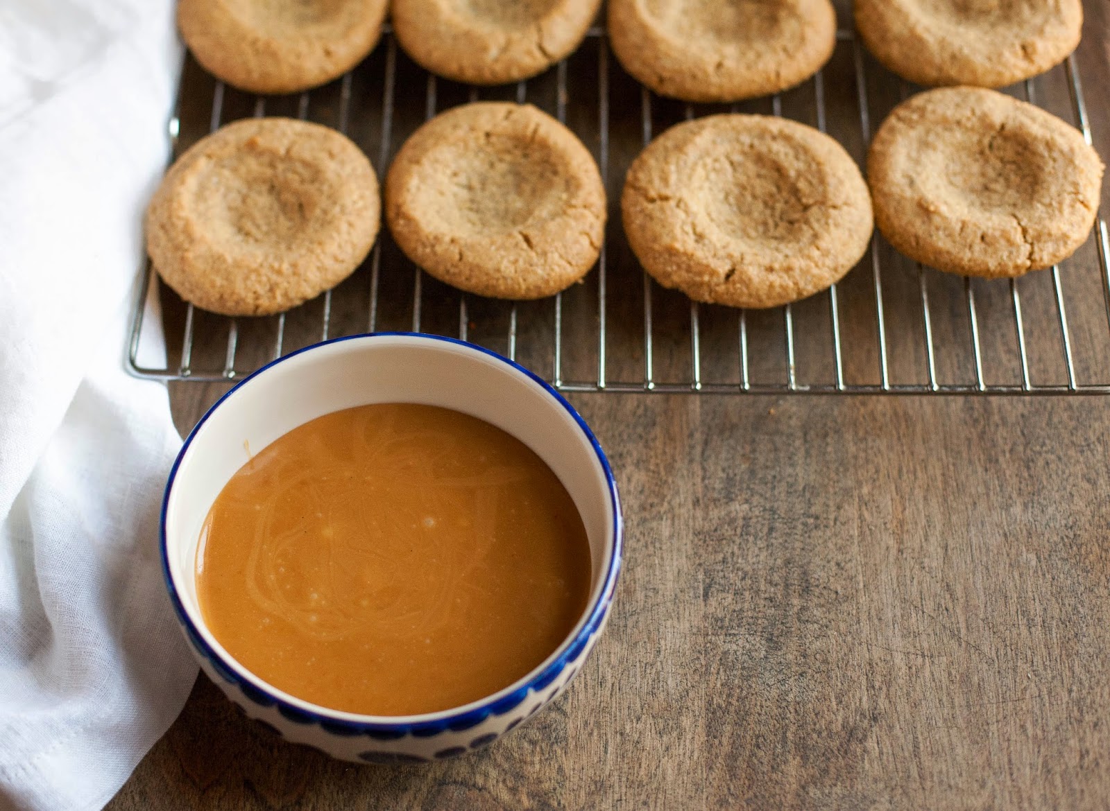 Almond Butter Thumbprints with Salted Caramel (Gluten free, Grain free) | acalculatedwhisk.com