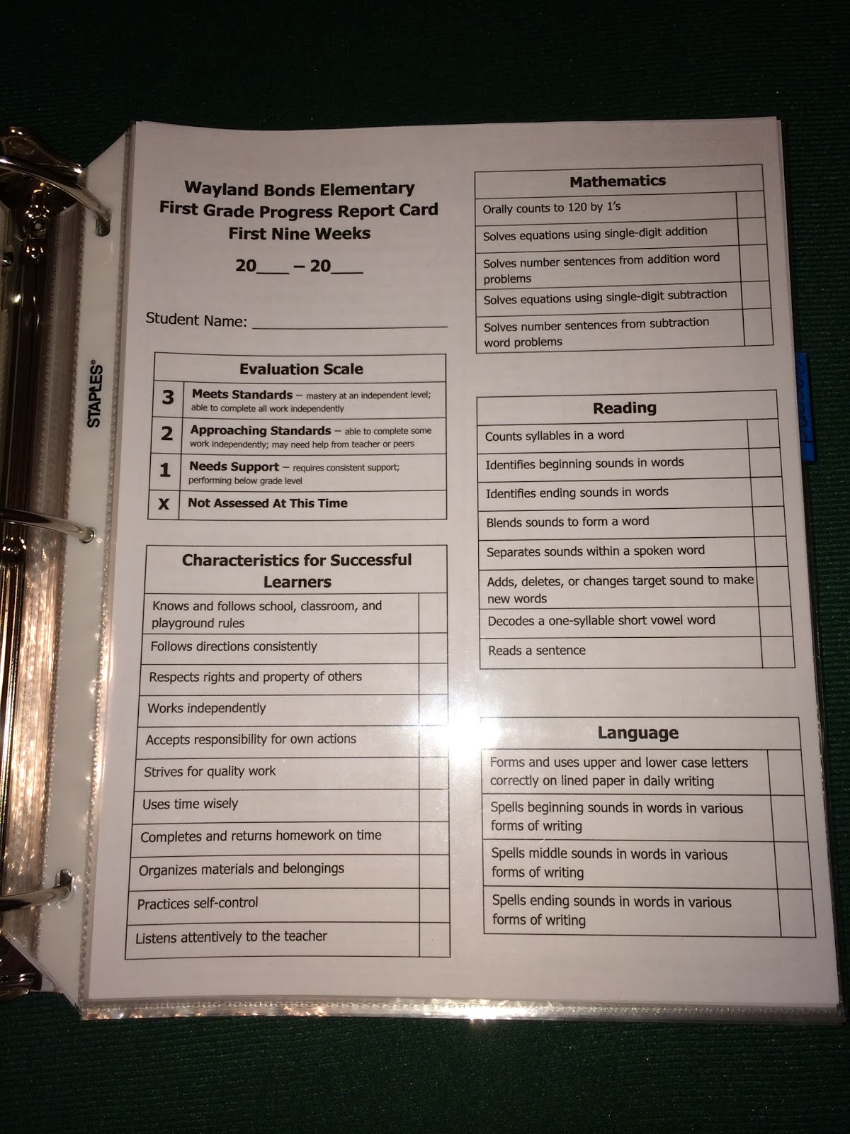 Teaching With Terhune: First Grade Report Card Assessments