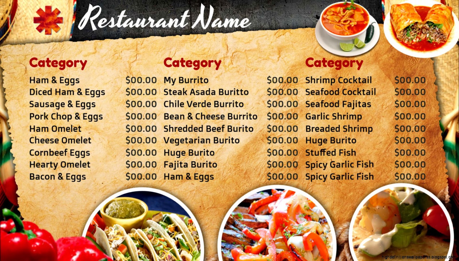 Mexican Restaurant Menu Template Mexican Restaurant Menu Template