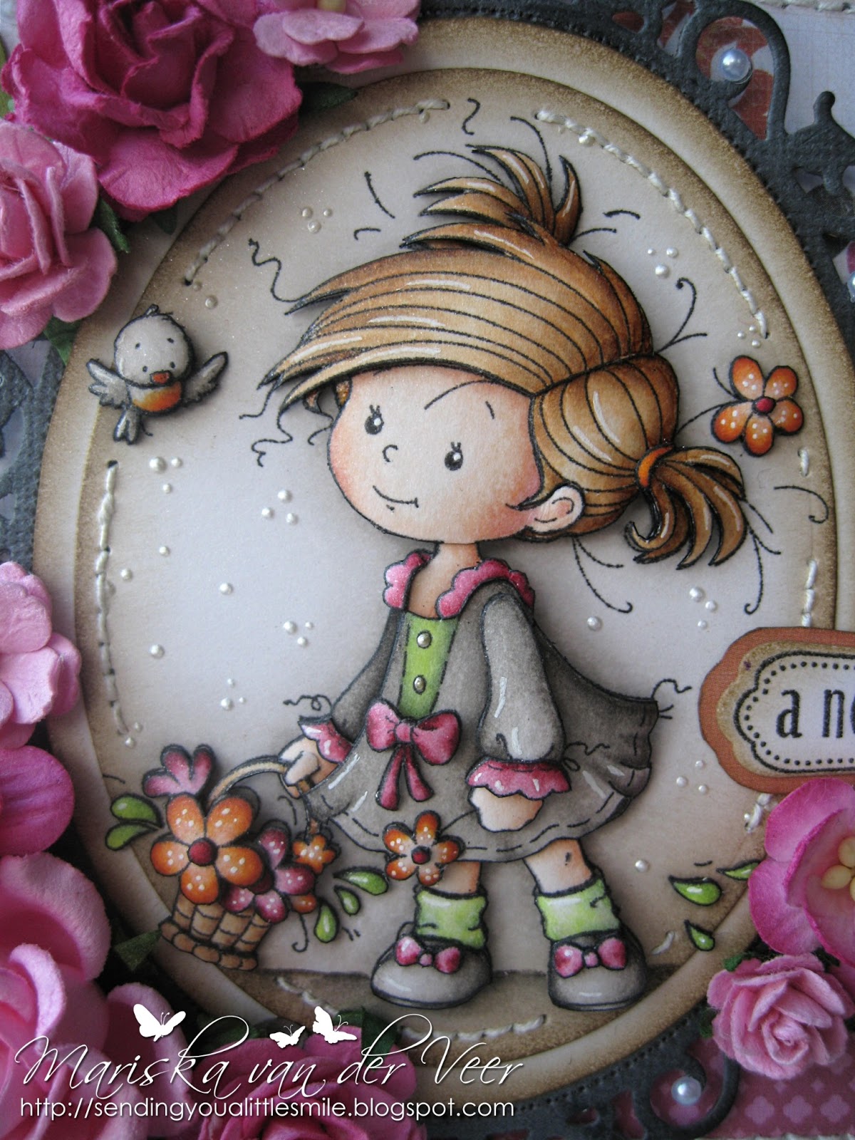 Wild Orchid Crafts Peggy with pink flowers