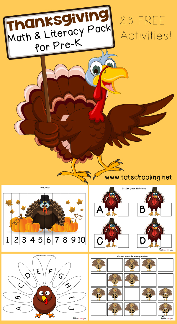 Free Thanksgiving Math & Literacy Printable Pack for PreK