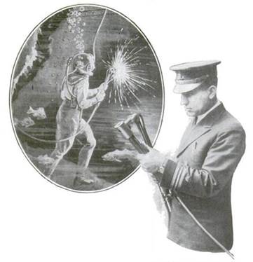 Lt. Commander Edward Ellsberg with his invention - the underwater welding torch c. 1926