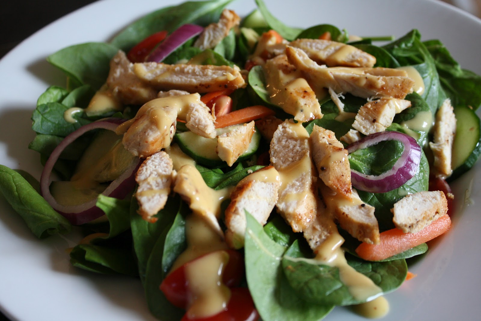 Lauren's Menu Honey Mustard Spinach Salad with Chicken
