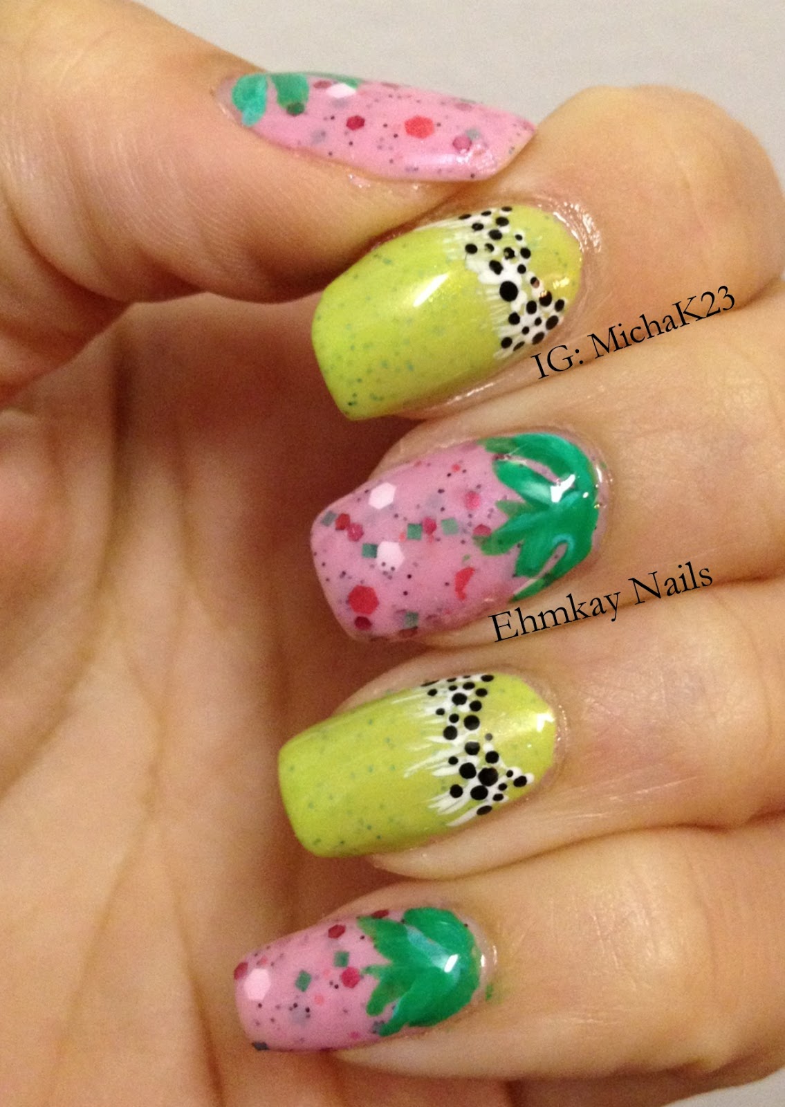ehmkay nails Strawberry Kiwi Nail Art