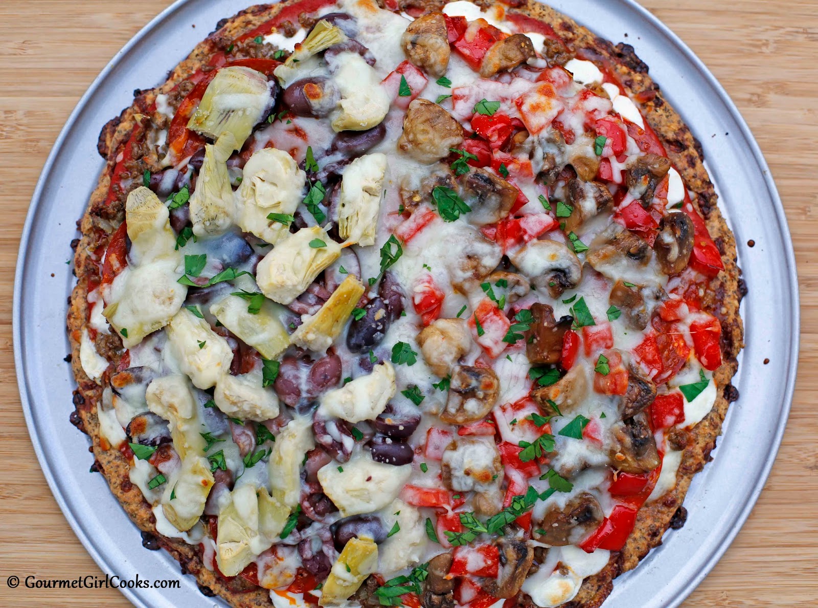 Gourmet Girl Cooks Low Carb Pizza Piled High w/ Toppings