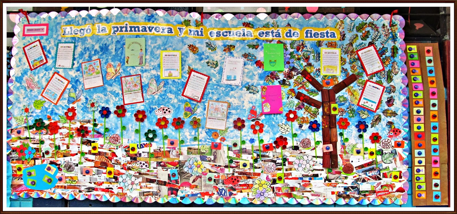 Pequeños creadores Nuestro mural de material reciclado