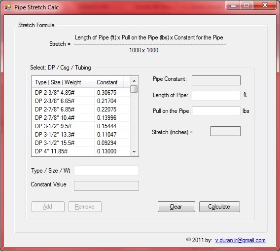 Lyjhu's Photo Blog Pipe Stretch Calculator Program Snapshot