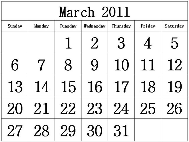 calendar of 2011. Calendar 2011 - March