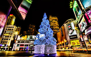 Awesome Christmas Tree City Lights HD Wallpaper