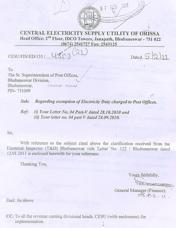 AIPEU,Gr.C Bhubaneswar, Odisha Regarding exemption of Electricity duty charges to Post Offices.