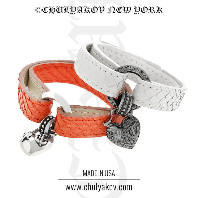 Designer hiphop gothic rock accessories - Genuine Python Leather Bracelets with Diamond Silver Heart