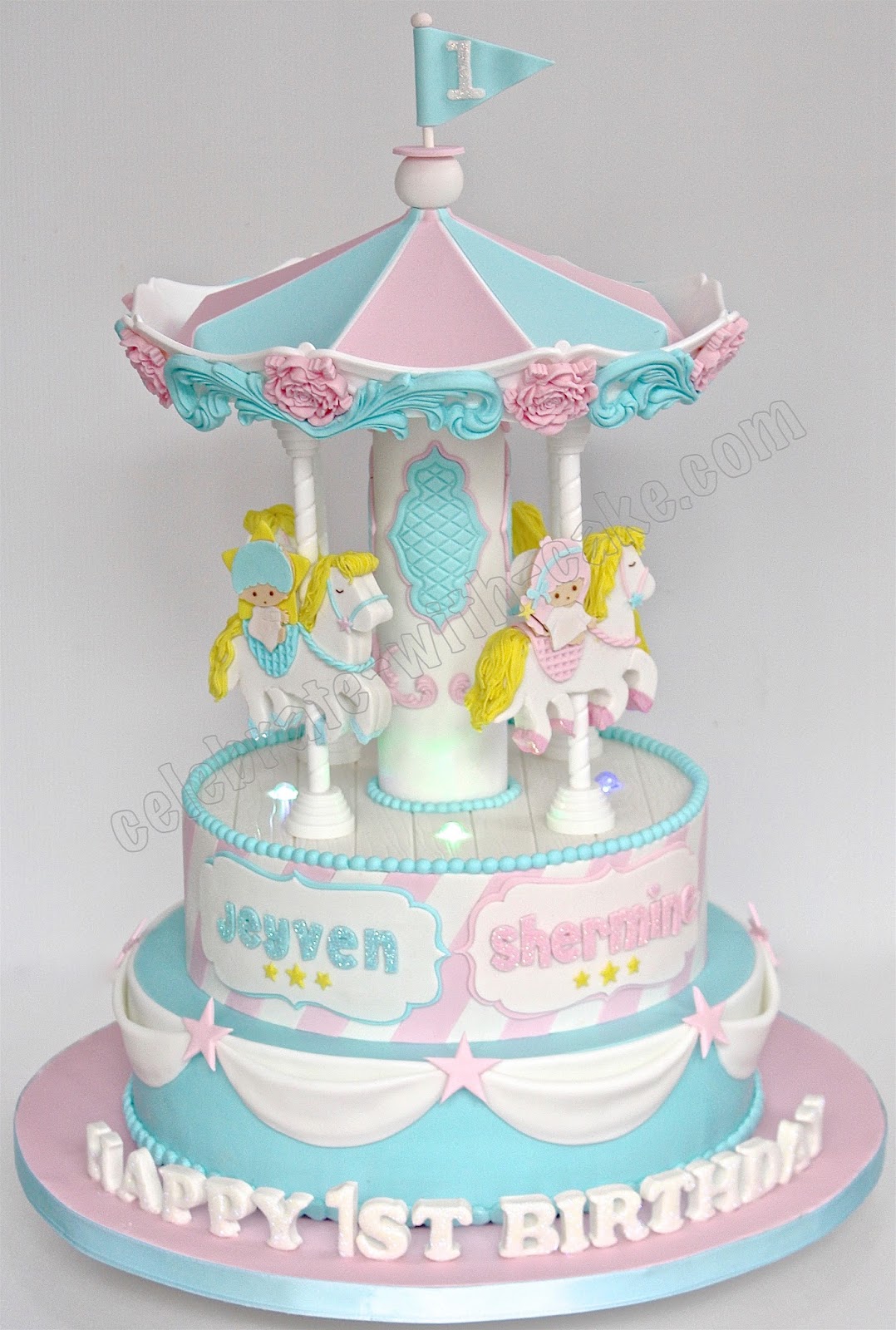 3D sculpted Sweet Static Carousel for Twins Cake