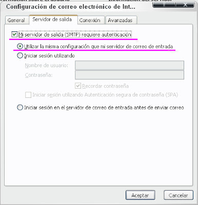 Ventana para completar la opción Más configuraciones