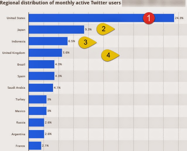  Twitter global users  by percentage