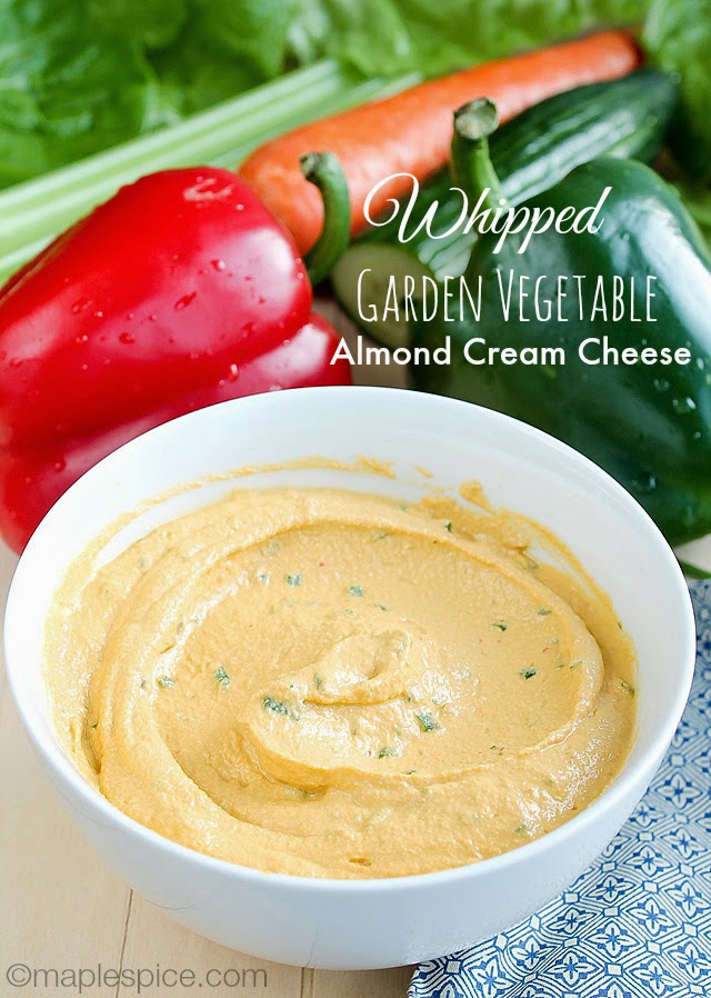Whipped Garden Vegetable Almond Cream Cheese Dip - vegan recipe.