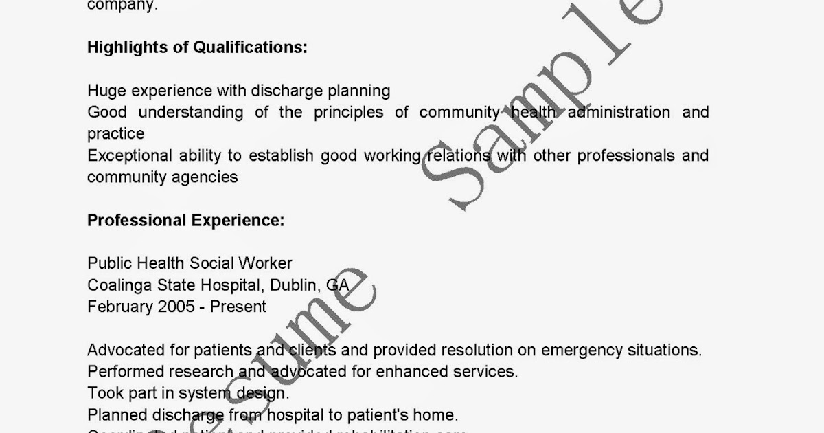 Resume Samples Public Health Social Worker Resume Sample