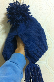 tricot bonnet bleu noeud 