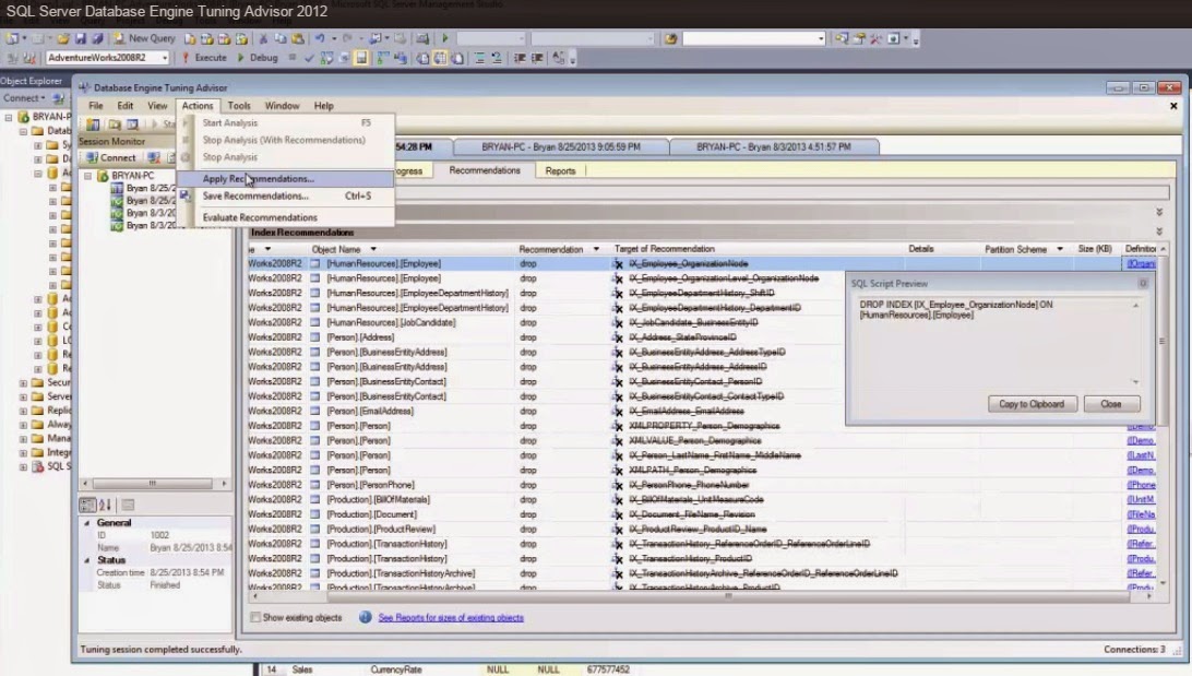 Microsoft sql database engine tuning advisor 2012
