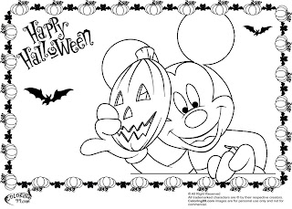 mickey mouse with halloween pumpkin mask coloring pages