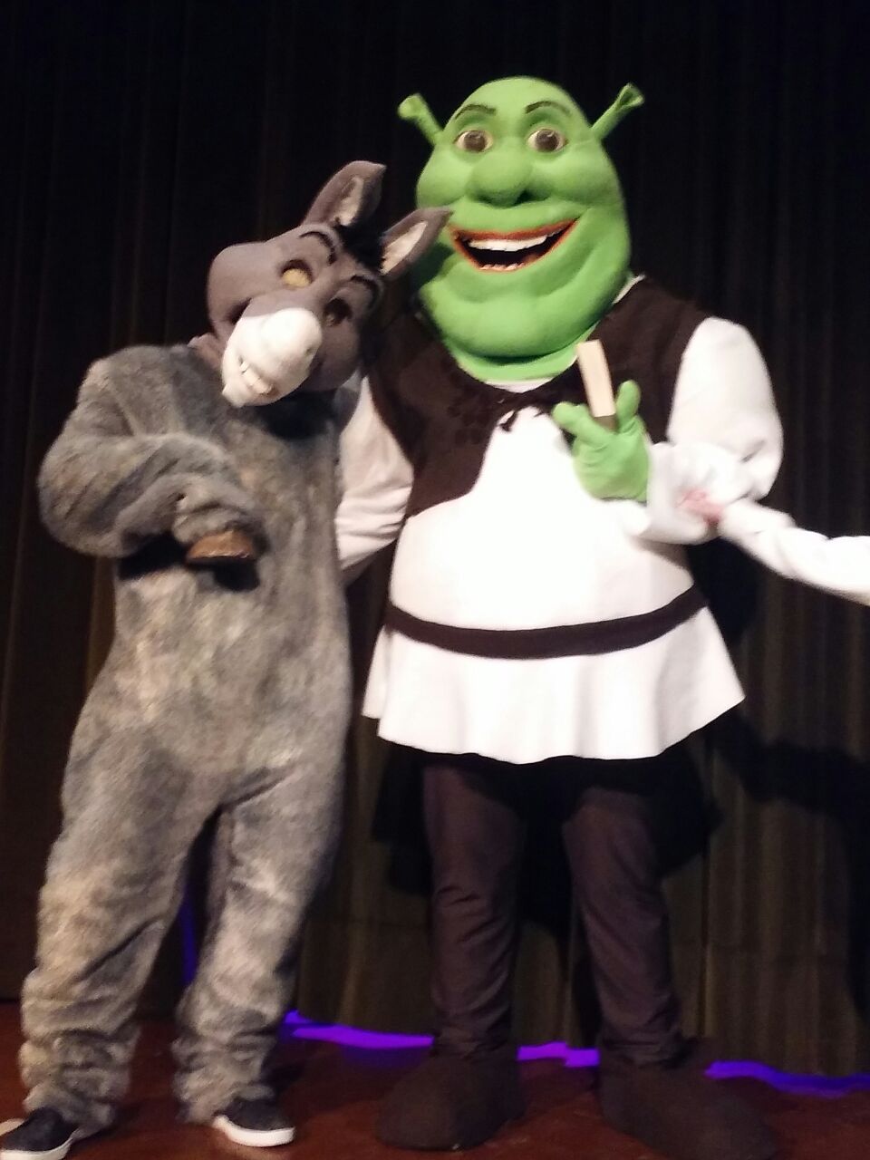 Disfraz Shrek y burro en representacion teatral "Grupo bajo del mar"