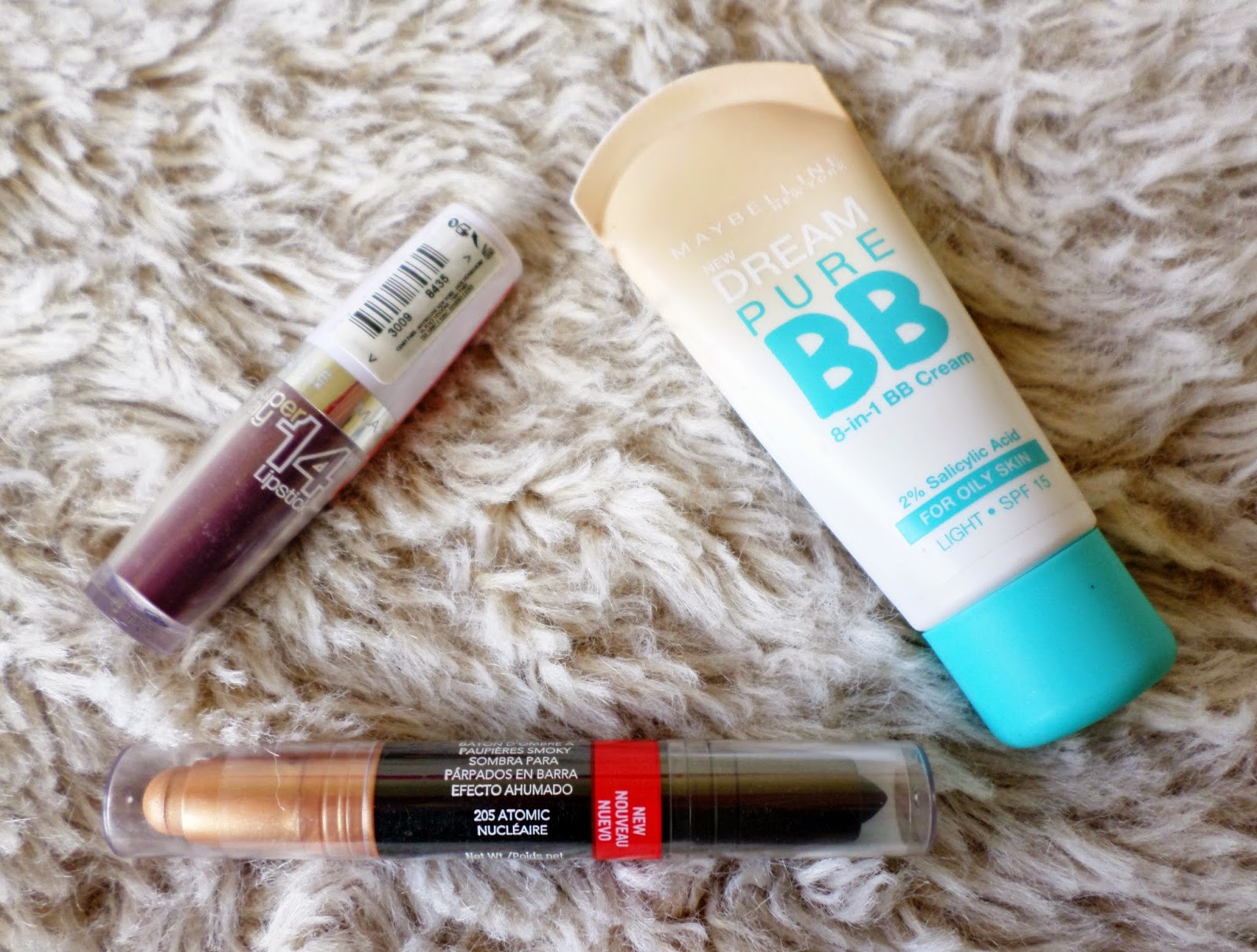 Maybelline Dream Pure BB 8-in-1 BB Cream in Light, Super Stay 14hr Lipstick in Always Plum 260 & Revlon Colorstay Smoky Shadow Stick in 205 Atomic Maybelline Dream Pure BB 8-in-1 BB Cream in Light, Super Stay 14hr Lipstick in Always Plum 260 & Revlon Colorstay Smoky Shadow Stick in 205 Atomic