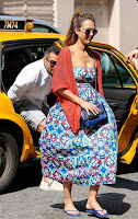 Jessica Alba wearing a colorful dress