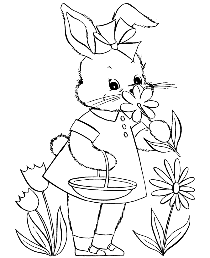 Kids Page: - Easter Bunny Picking Flower Coloring Pages
