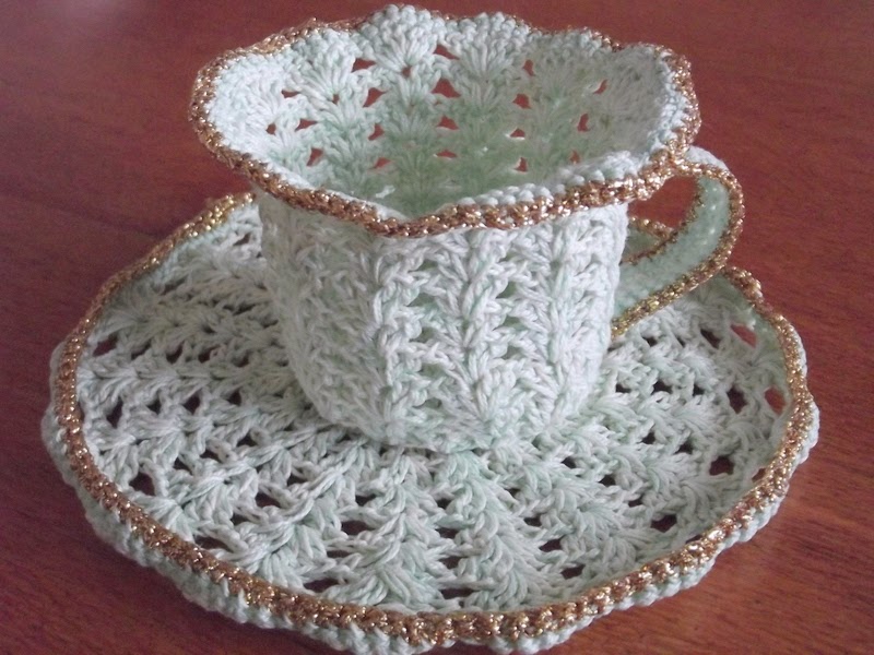 Grandma's Knitting Place Crocheted Cup and Saucer