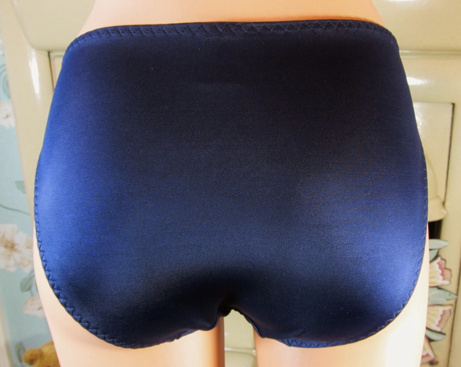 NAVY BLUE EMBROIDERED SEMI SHEER FRONT PANTIES KNICKERS BRIEFS