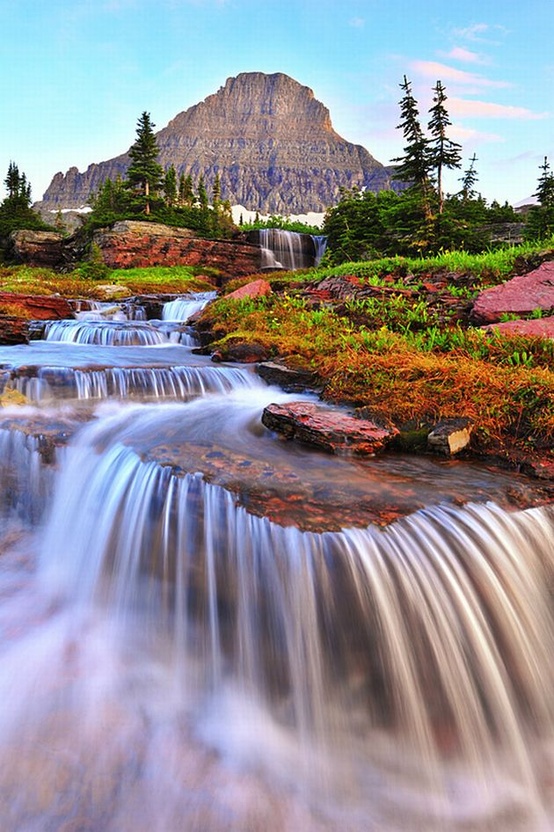 Waterfall, Glacier National Park Most Beautiful