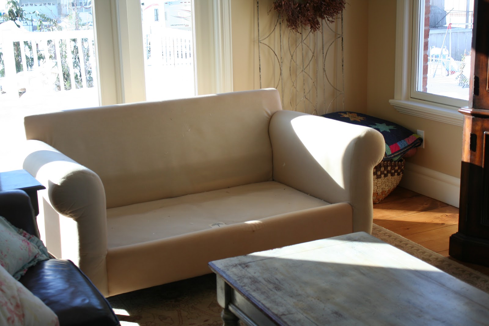 Cream Linen Loveseat and Chair Slipcovers by Shelley
