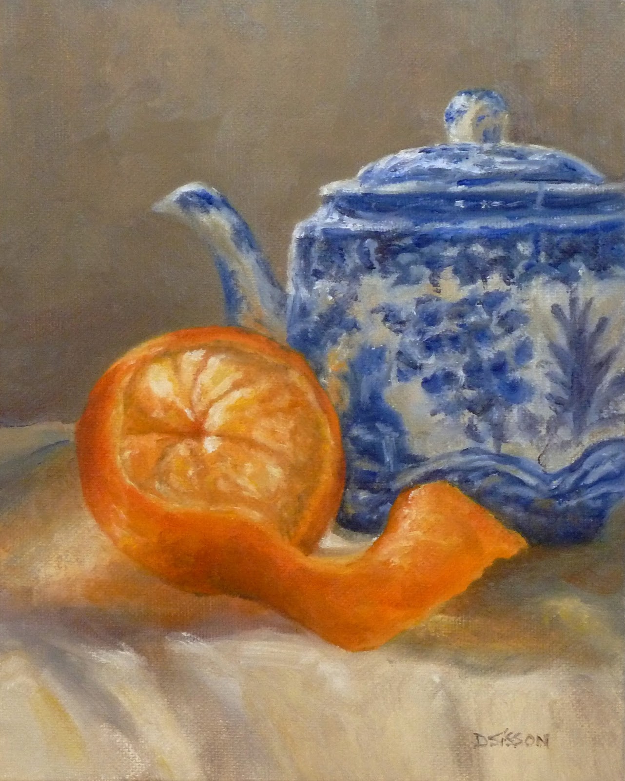 Daily Painting Projects Orange With Japanese Teapot Oil Painting Still Life Art Kitchen Fruit