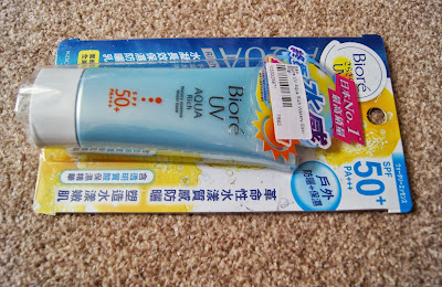 Korean/Asian skincare haul review brands biore uv aqua rich watery essence spf 50 pa+++