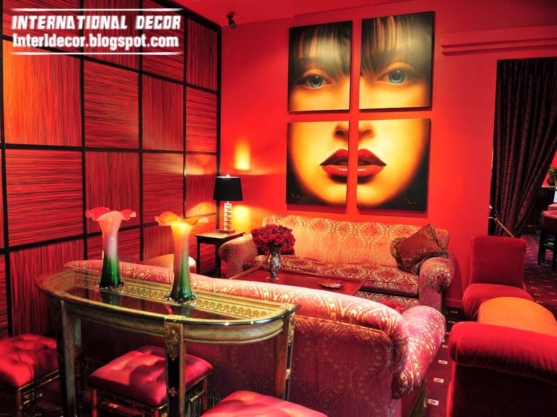 warm living room red interior design