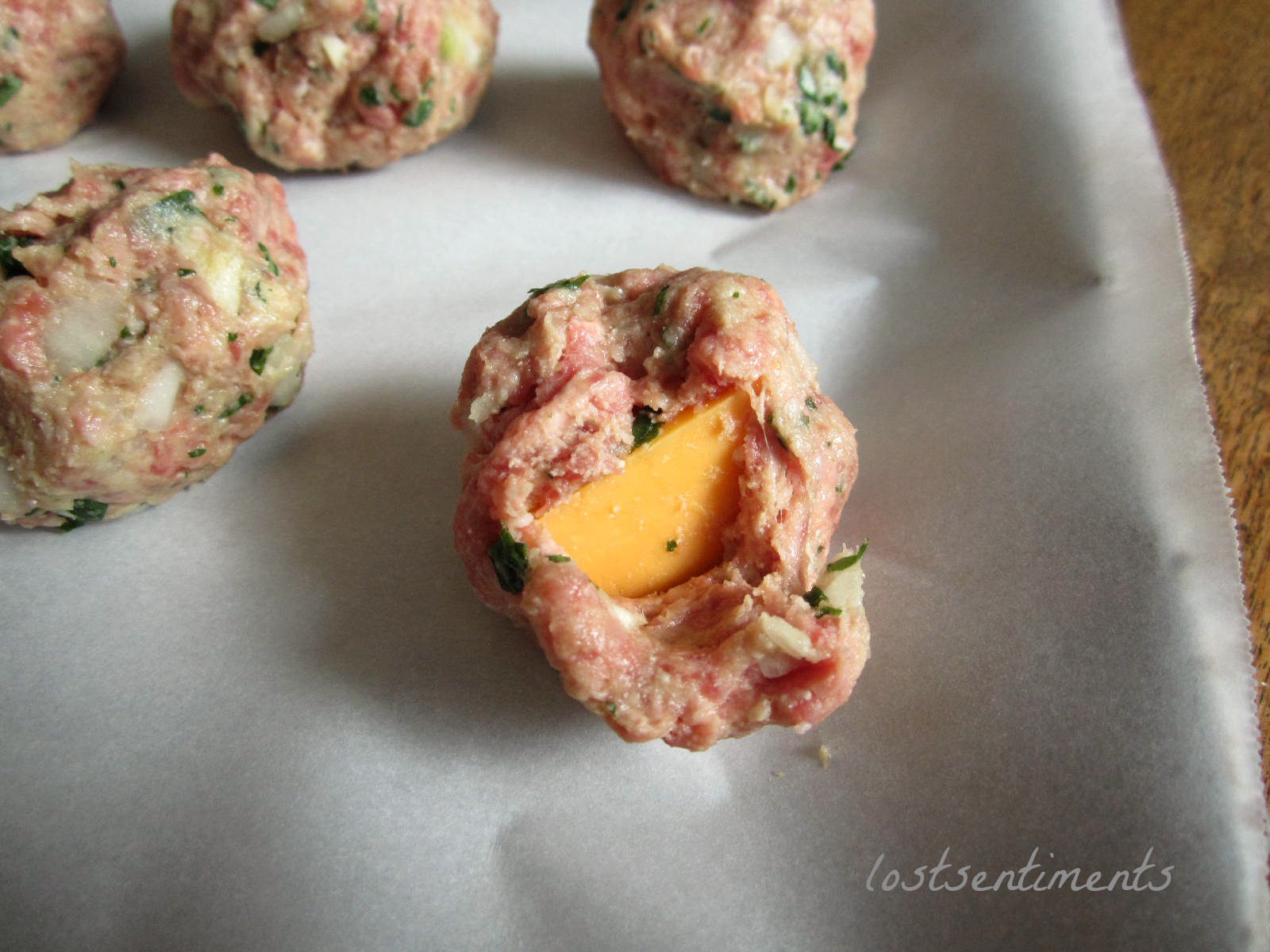 lostsentiments Cheddar Cheese Stuffed Meatballs...