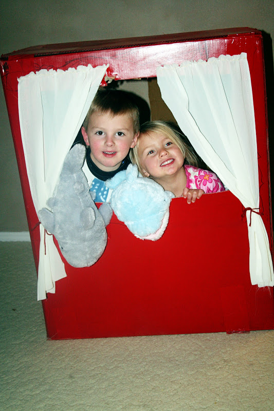 A Couple of Craft Addicts Puppet Show from a Cardboard Box