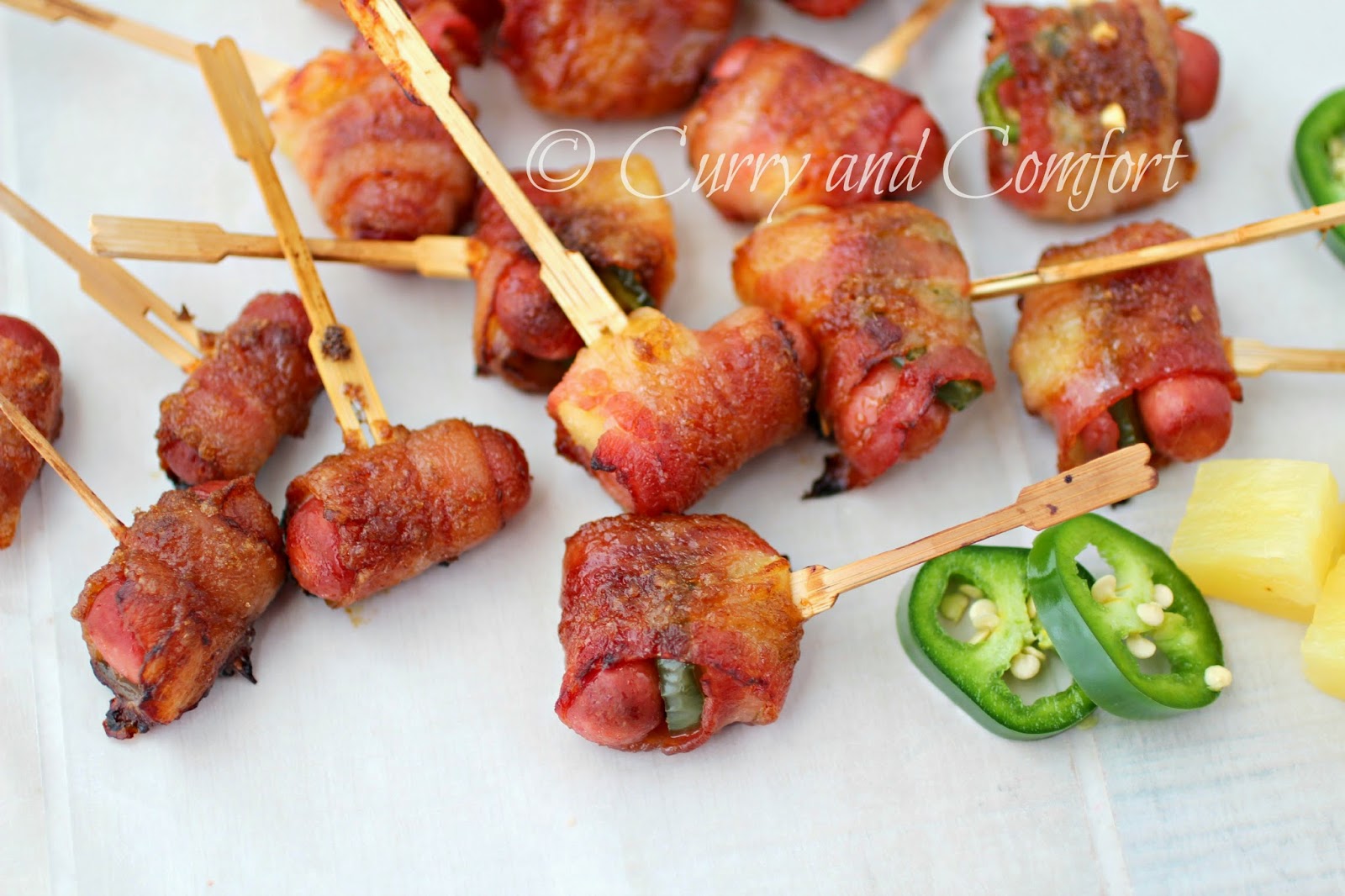 Kitchen Simmer Bacon wrapped Smokies with Pineapple and Jalapenos
