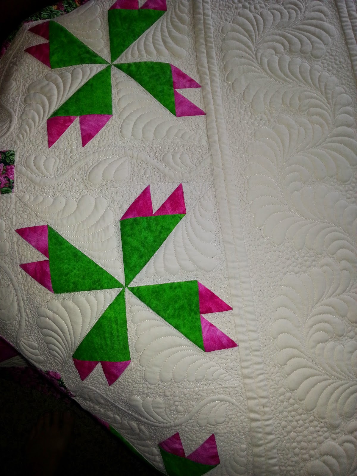I dew quilting Barbara's quilt, Rosebud