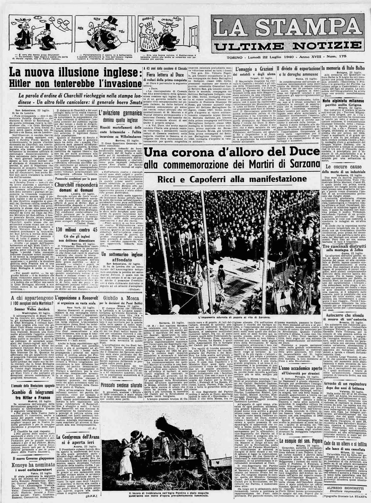 "LA STAMPA" 22 LUGLIO 1940