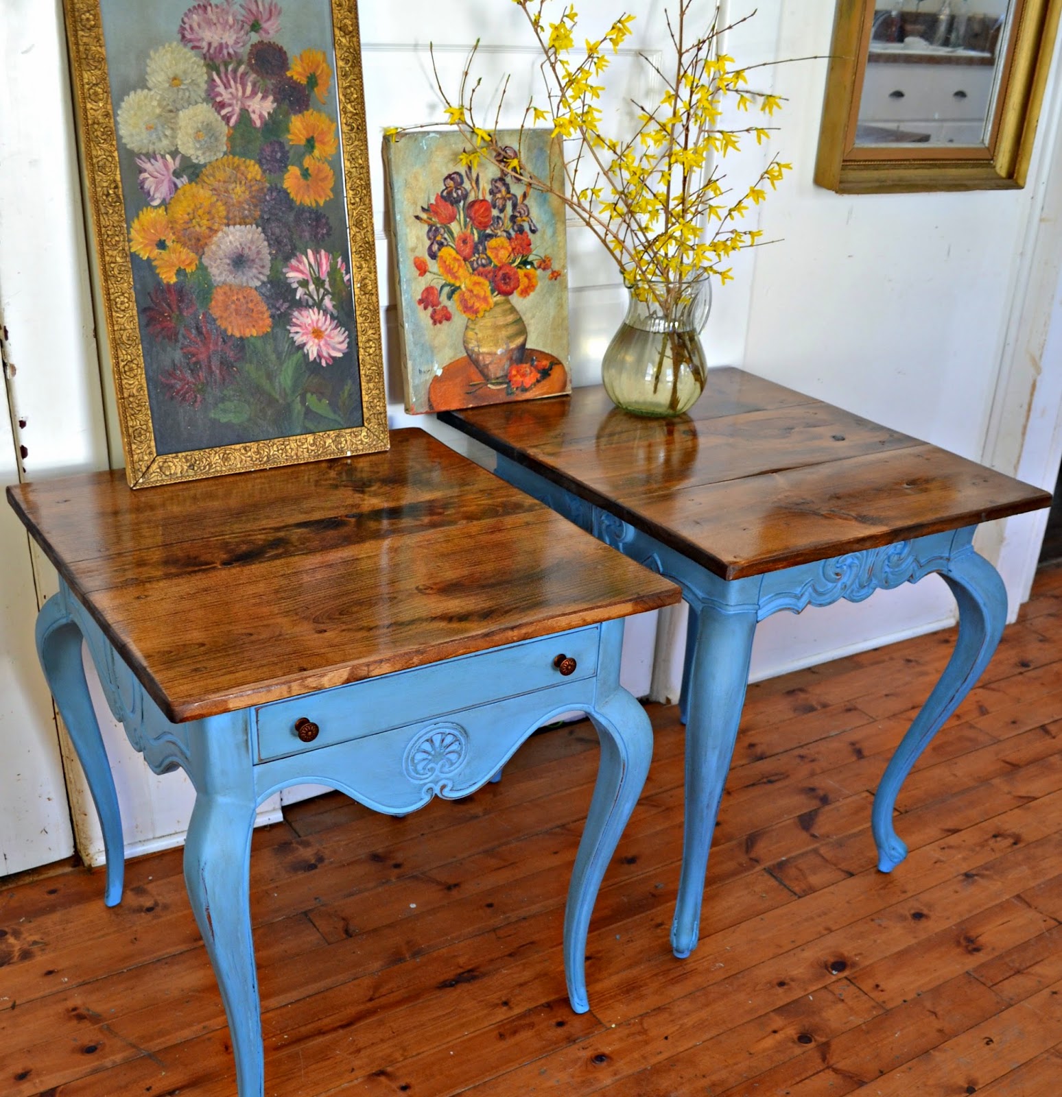 Heir and Space A Mismatched Pair of Cherry Side Tables