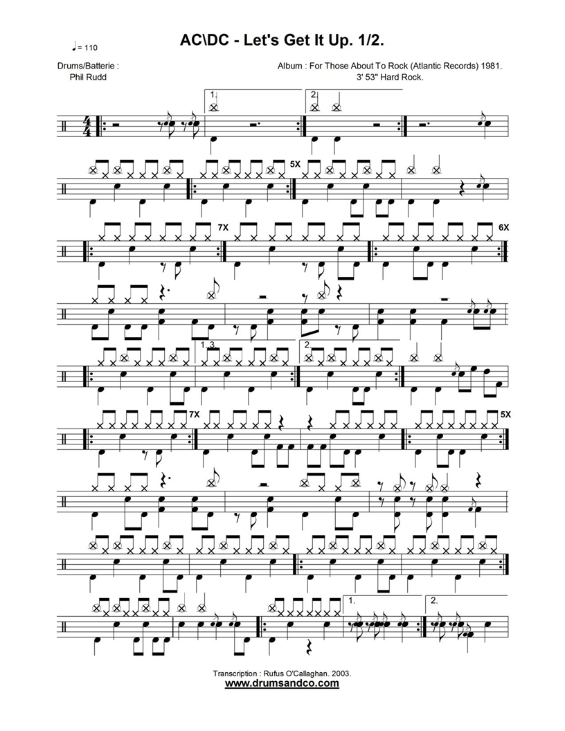 AC/DC Let's Get It Up Partituras para Batería