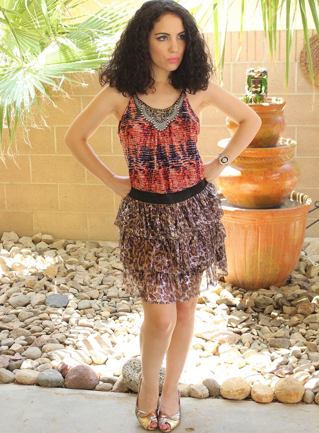 Libertad Green Leopard Sequin Skirt