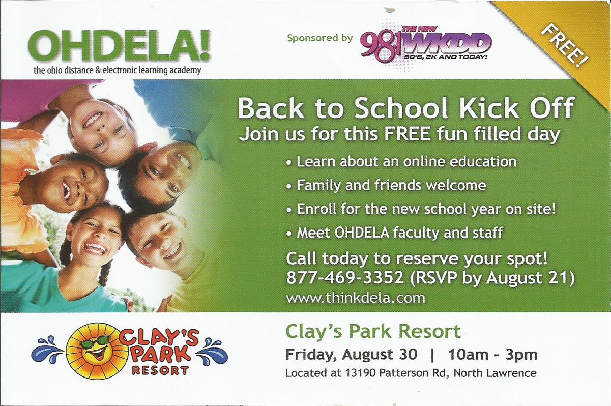 Kidding Around Clay Park Resort will be the site for OHDELA!'s Back to School party