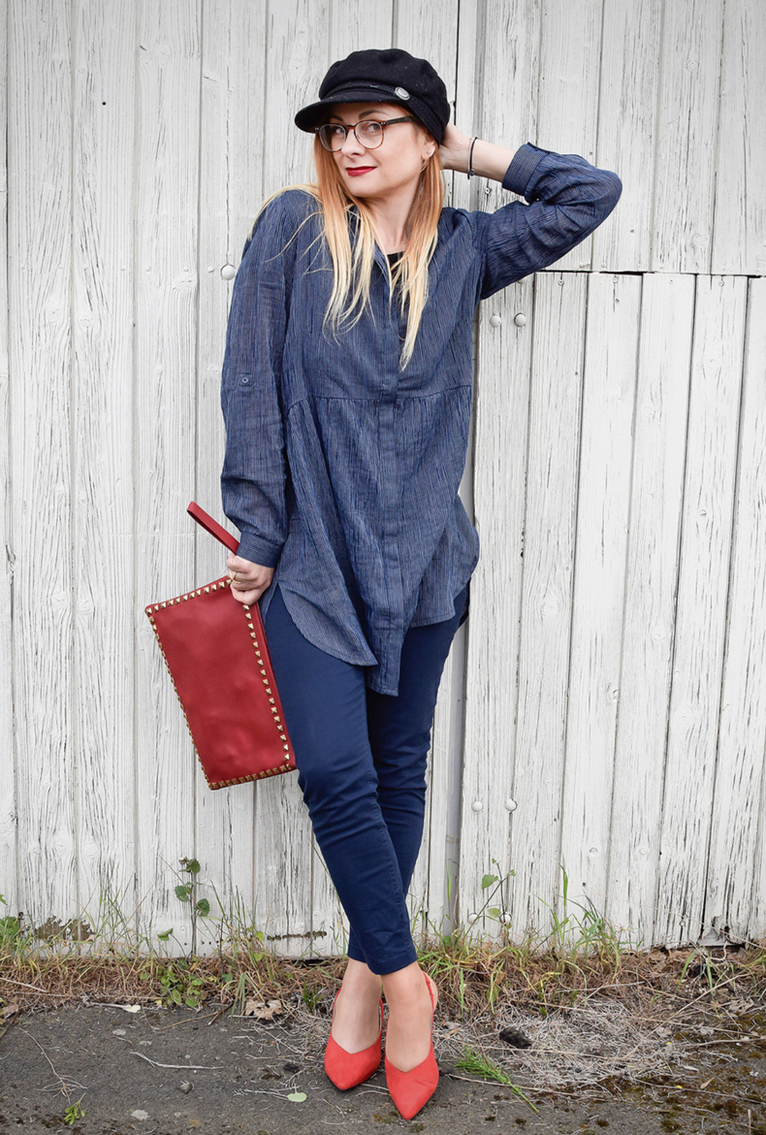 Tchibo Luftig und leger, dunkelblaue, gestreifte Longbluse, 7/8 Treggings, dunkelblau Tchibo Luftig und leger, dunkelblaue, gestreifte Longbluse, 7/8 Treggings, dunkelblau